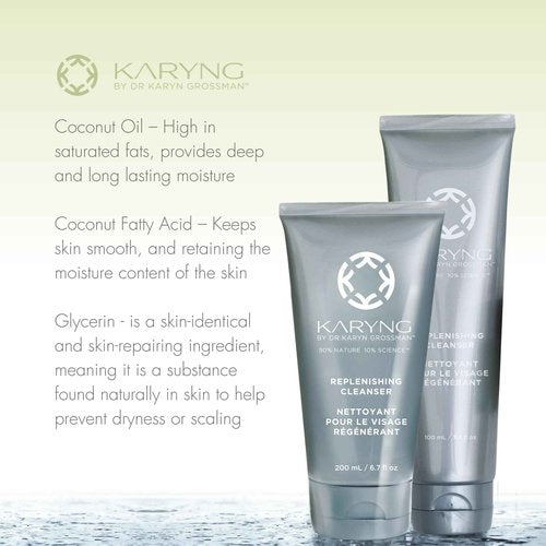 KARYNG Replenishing Cleanser, Natural and Organic Face Wash, Gentle Facial Cleanser with Coconut Oil, Hydrating and Soothing, 6.7oz