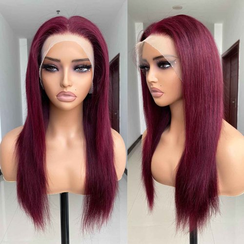 REMY HAIR 99J Lace Front Wigs Human Hair 13x4 Transparent Frontal Lace Straight Wig Pre Plucked with Baby Hair 180% Density Brazilian Virgin Glueless Wigs for Women Burgundy Lace Front Wigs (14 Inch)