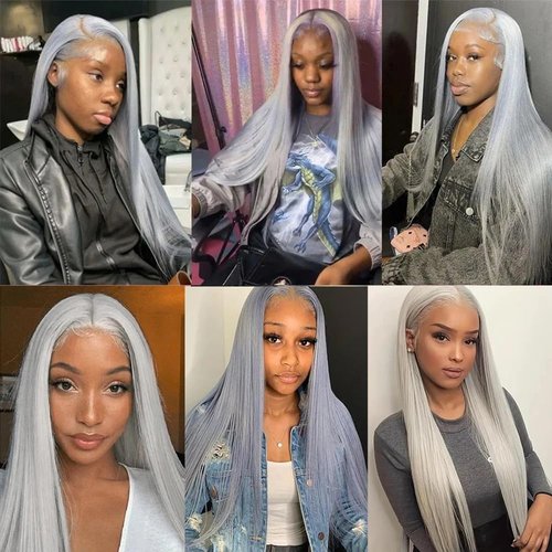 SOSEXY 20 Inch Grey Lace Front Wigs Human Hair Gray Colored Straight 13x4 HD Lace Frontal Wigs Human Hair Pre Plucked with Baby Hair Glueless 180% Density