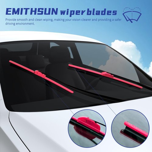 EMITHSUN OEM QUALITY 24" + 24" Premium All-Seasons Durable Stable And Quiet Rose Red Windshield Wiper Blades (Set of 2)