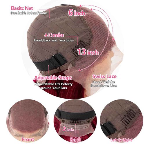 KOCOPOM 24inch Burgundy Lace Front Wigs Human Hair 13x6 Body Wave HD Lace Frontal Wigs Pre Plucked 180% Density Glueless Wigs Red Wig Wine Red for Women with Baby Hair