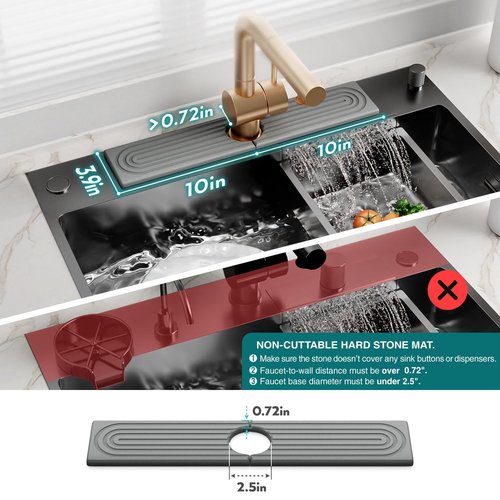 eormoe Diatomite Stone Sink Candy - Instant Dry Stone Sink Tray around Faucet, Prevents Moisture Buildup - Faucet Splash Guard for Bathroom Counter (Dark Grey, 20" x 3.9")