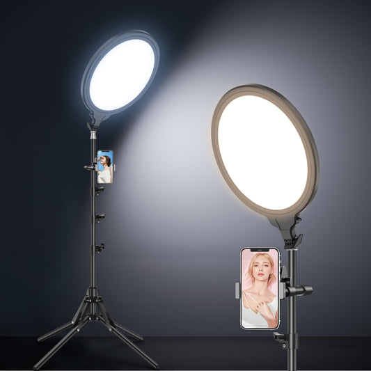 13.5 Inch Full Screen Ring Light with 55 Inch Adjustable Tripod Stand, LED Selfie Ring Light for Video Recording, Facial Makeup, Live Streaming, Compatible with Phones, Cameras Webcams