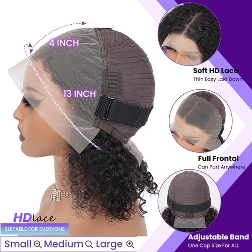 UTIDE Short Curly Bob Wigs Human Hair 16 Inch 13x4 Hd Transparent Lace Front Wigs Curly Wigs For Black Women Lace Frontal Wigs Human Hair Pre Plucked With Baby Hair Short Deep Curly Wig 150 Density