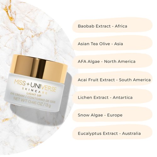 Miss Universe Skincare Light Up Eye Cream .46 oz, Firming Under Eye Cream for Dark Circles and Puffiness, Under Eye Brightener Face Cream for Women, Facial Skin Care Product with Hyaluronic Acid