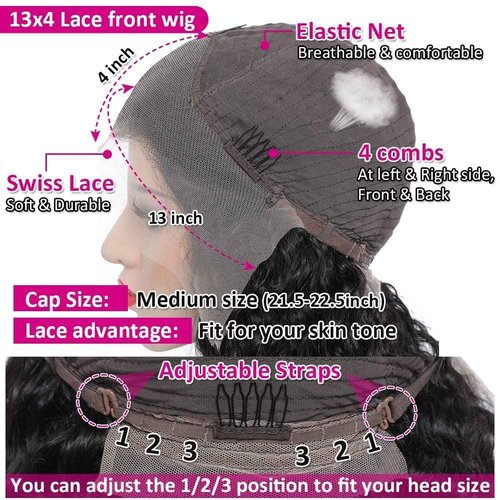 Qangelabeauty 13x4 Human Hair Lace Front Wigs for Black Women 180% Density Brazilian Deep Wave HD Transparent Lace Front Wig with Baby Hair Pre Plucked Bleached Knots(18inch,Natural Black)