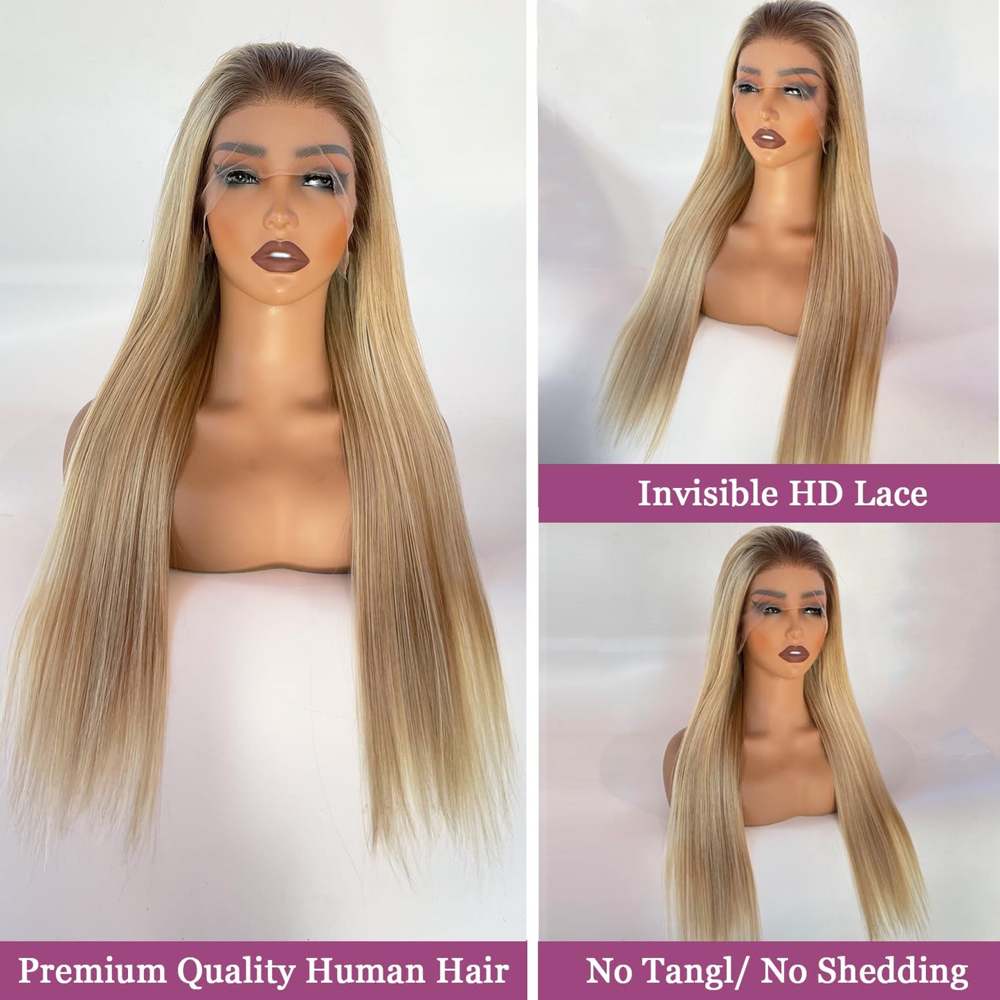 13x6 Lace Front Wigs Human Hair Brown Roots to Golden Blonde Balayage Blonde Highlights Wig Human Hair 18 Inch Glueless Lace Front Wigs Human Hair Pre Plucked Straight Colored Wigs for White Women