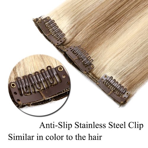 MY-LADY Clip in Hair Extensions Real Human Hair Golden Brown & Bleach Blonde 22 Inch 85g Remy Hair 8pcs Weft Balayage Full Head Silky Natural Straight for Women