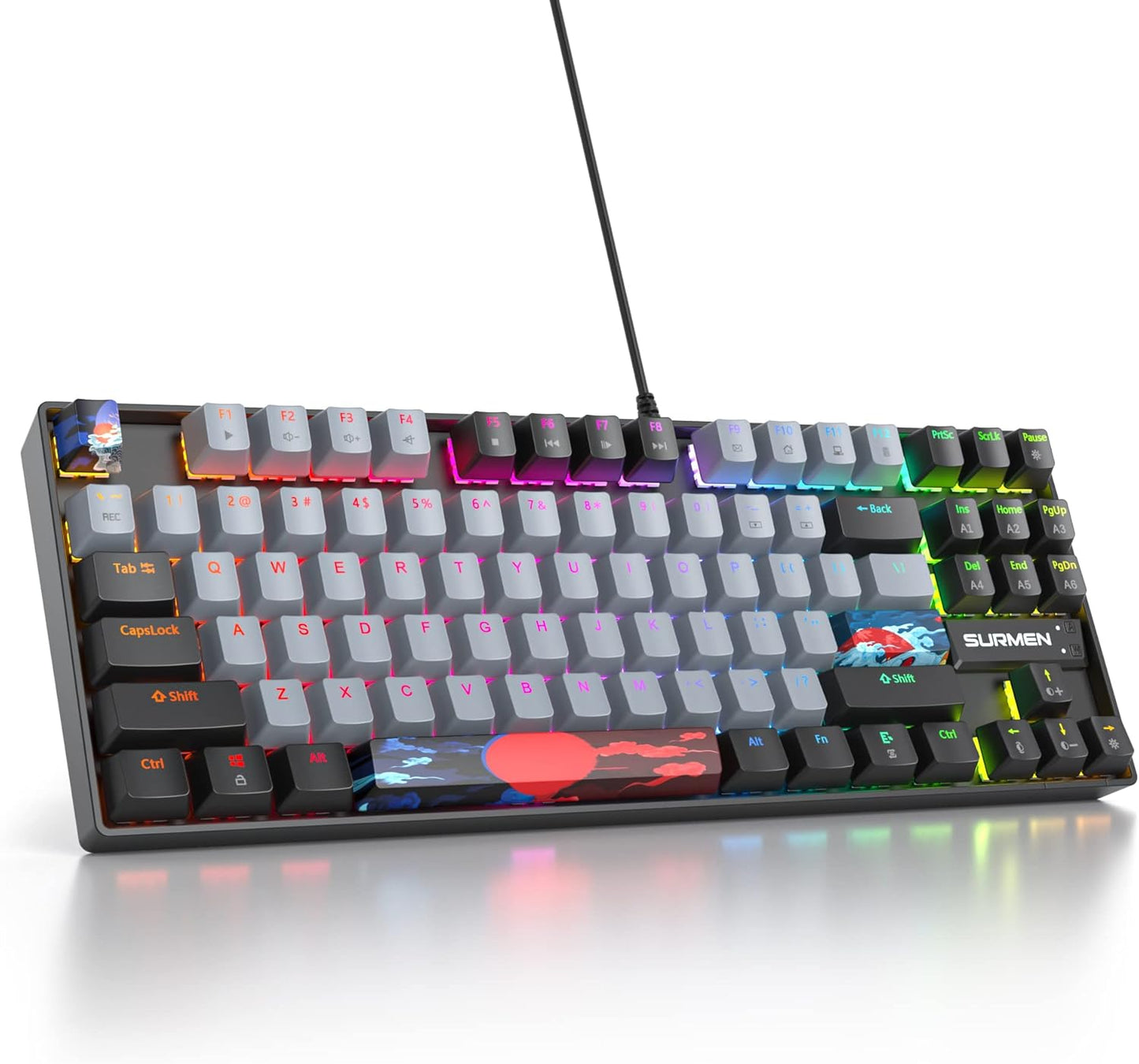 60 Percent Gaming Keyboard Mechanical with Linear Red Switch, 65% Wired Ultra-Compact Mini Keyboard Rainbow with PBT Keycaps for Ps4/Ps5/Xbox(68 Green)