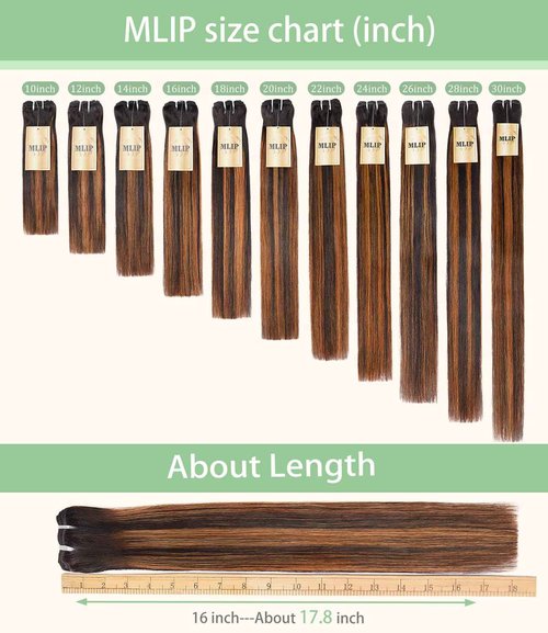 mlip Raw Bundles Human Hair Straight, No Tangle Shedding, Keep Texture Silky Soft After Multiple Washes, 15A Raw Indian Hair Bundles 14 Inches, Brown Highlight Bundles