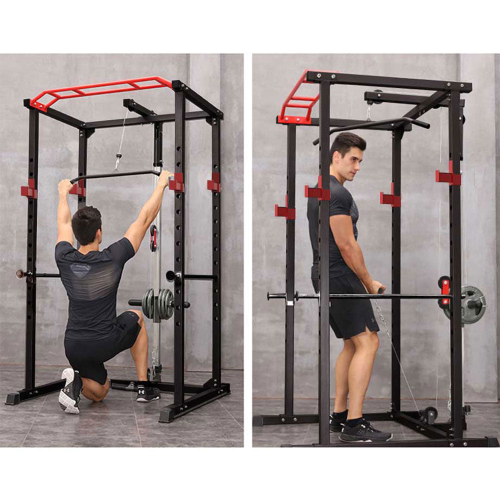 Adjustable Power Cage Squat Rack - 1000lbs Capacity, Black