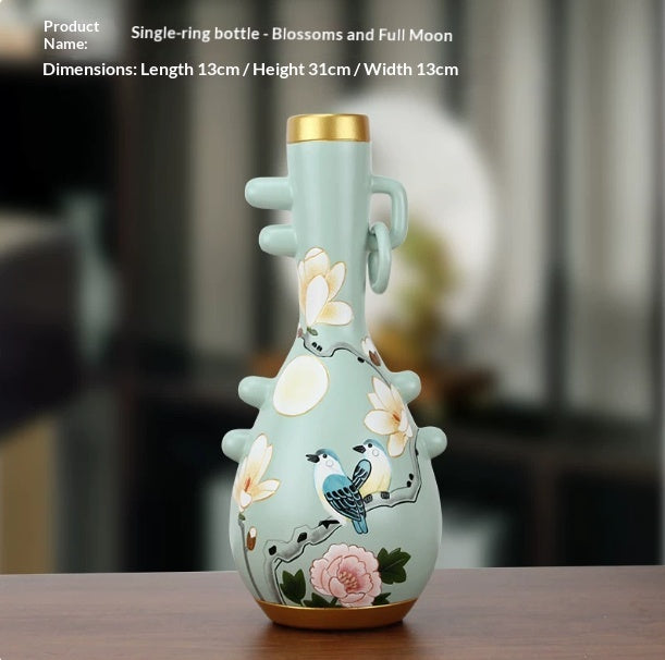 Chinese Style Ceramic Vase - Painted Single-Ring Decorative Flower Pot