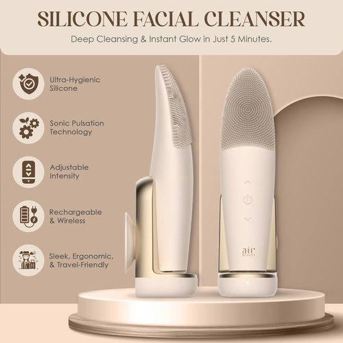 Air Beauty Silicone Facial Cleansing Brush - Waterproof Sonic Pore Cleaning Scrubber with Wireless Charging for Deep Cleansing - Electric Face Massager and Exfoliating Face Scrub