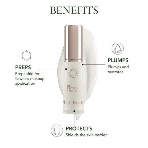 Kat Burki Silk Protein Primer with Botanical Hyaluronic Acid, Irish Sea Moss & Silk Amino Proteins, Hydrates, Smooths & Protects Skin, Silicone-Free, 1 Fl Oz