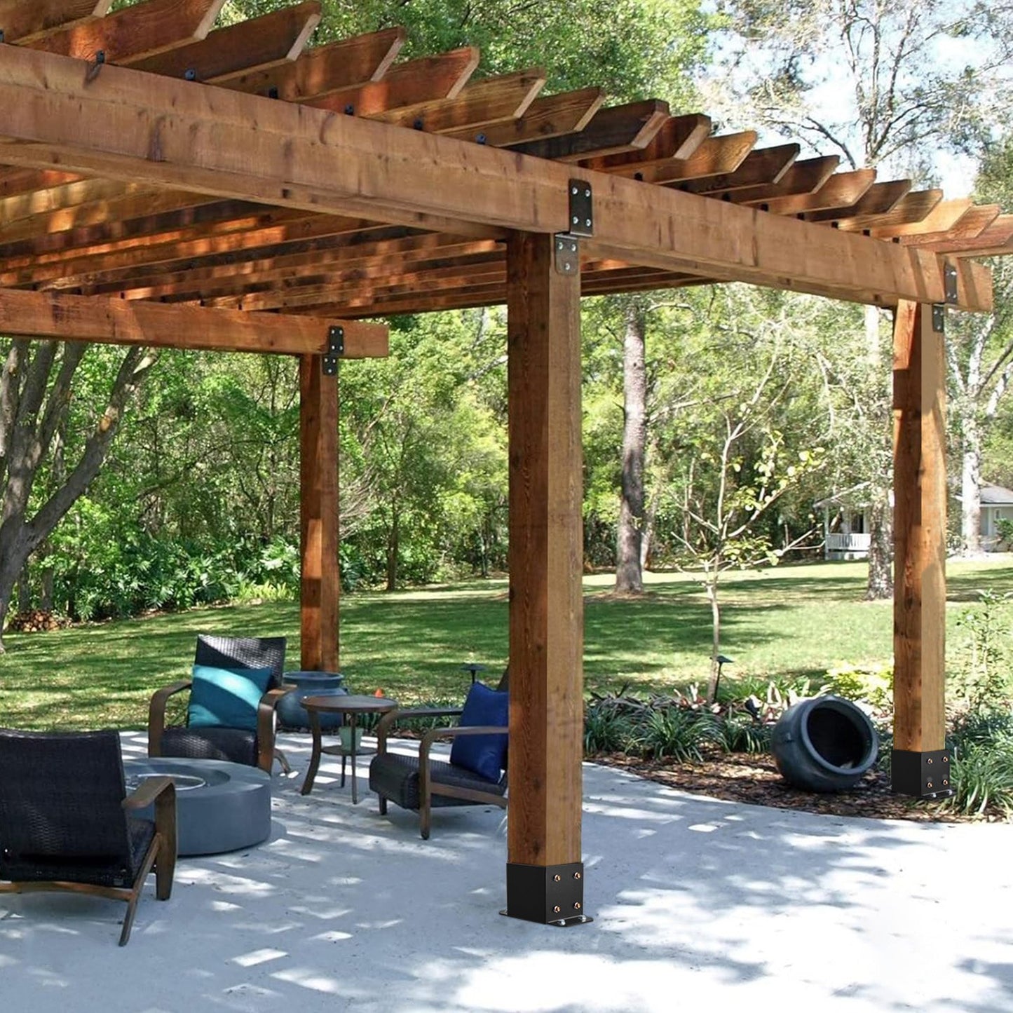 Heavy Duty Post Base Brackets 4 Pack - Black Powder-Coated Wood Supports for Deck & Pavilion