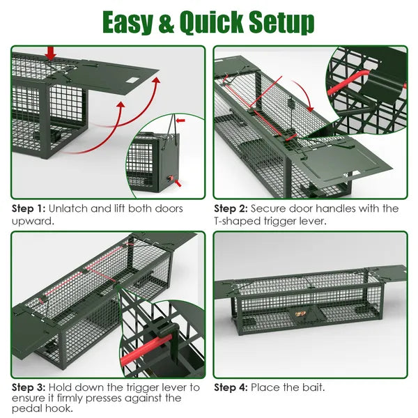 Humane Live Rat Trap - 2-Door Galvanized Iron Cage - Reusable
