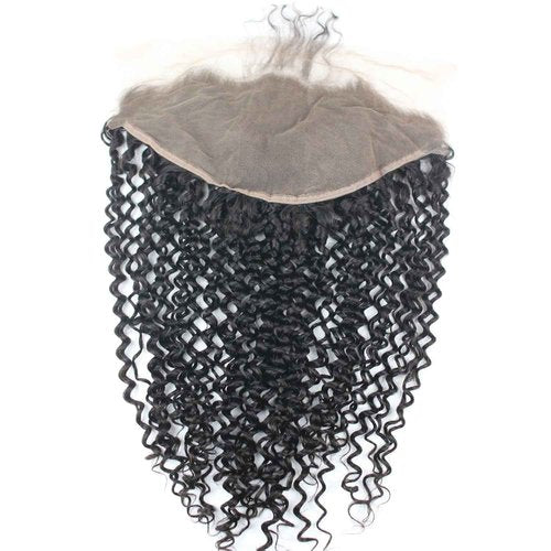 Dreambeauty Transparent Lace Color 13×6" Lace Frontal Closure Kinky Curly Free Part Brazilian Remy Human Hair Pre-Plucked Natural Hairline Lace Frontal Closure with Baby Hair Natural Color (12 Inch)
