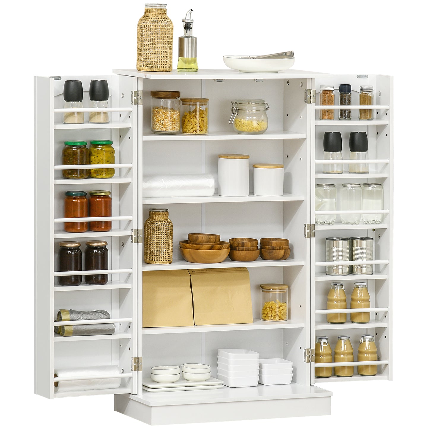 Freestanding Kitchen Pantry Cabinet with 5-Tier Shelving - White