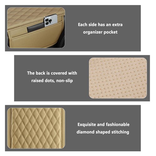 Upgraded Car Center Console Cover,Microfiber Leather Car Armrest Cover Cushion with 2 Storage Bags,Universal Car Armrest Storage Box Car Interior Accessories for Most Vehicles (Beige)