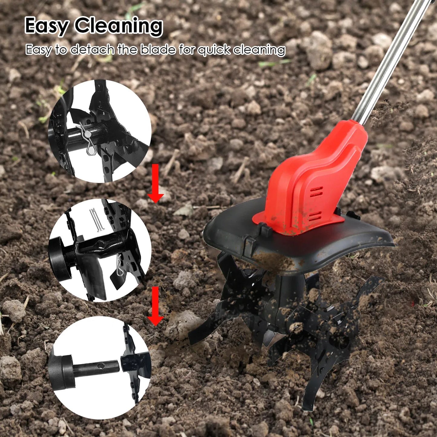 Cordless Electric Garden Tiller Cultivator 550W 16 Steel Tines 9-Inch Width