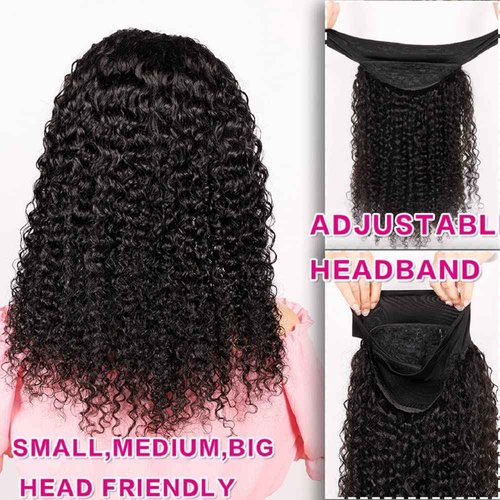 Smoothair Headband Wig Human Hair Kinky Curly Headband Wigs for Black Women Human Hair Wigs Glueless 24 Inch None Lace Front Wigs 150% Density (No Mixed)