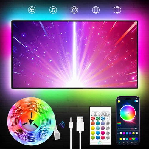 KANTUTOE LED Backlight TV LED Strip Lights, 23ft RGB LED Lights with Remote, Music Sync Bluetooth APP Control, USB Powered for Bedroom/Gaming Room