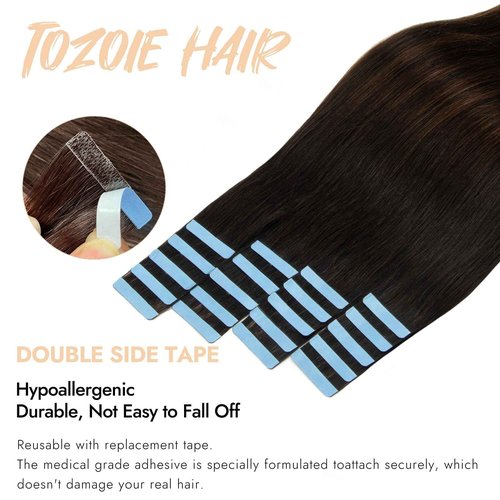 TOZOIE Tape in Hair Extensions Human Hair,20pcs 20 Inch Hair Extensions Real Human Hair Tape in Straight Invisible Tape in Hair Extensions for Women (1BT4P1B, 20 Inch)