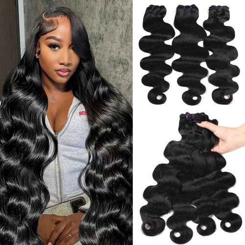 Beauty Queen 16A Body Wave Bundles Human Hair (20 18 16 Inch) 100% Unprocessed Brazilian Virgin Weave 3 Bundles Human Hair Full And Thick Remy Hair Extensions Natural Color for Women