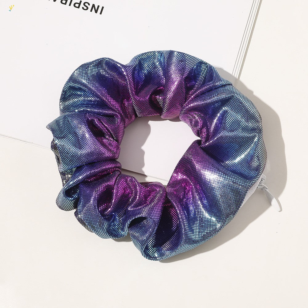 European & American Printed Satin Hair Ring with Zipper - Large Intestine Style