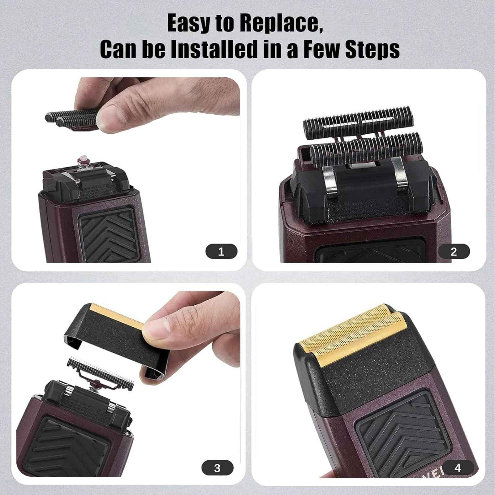 4 Pack Professional 5 Star Series Finale Shaver Replacement Foil and Cutter Bar Assembly Compatible With Wahl Shaver Foil 7031-100, 7043-100 Super Close Shaving Replacement Heads， (Black)