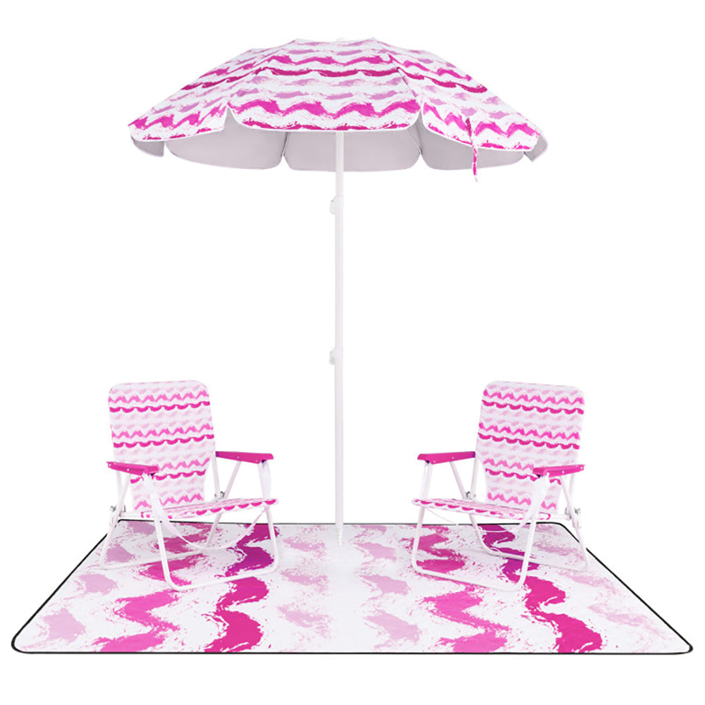 4-Piece Beach Umbrella Set with 2 Folding Chairs & Blanket