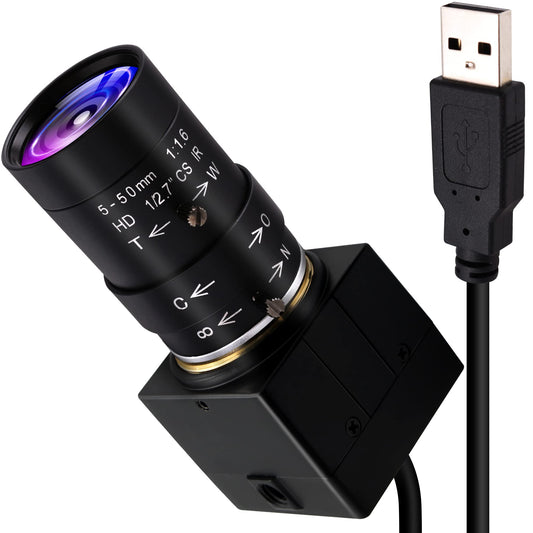 ALPCAM 1080P USB Camera with 5-50mm 10X Manual Zoom Lens, H.264 Full HD Webcam 0.01Lux Low Light Camera for Industrial Inspection, Plug & Play for Windows/Linux/Raspberry Pi/Mac