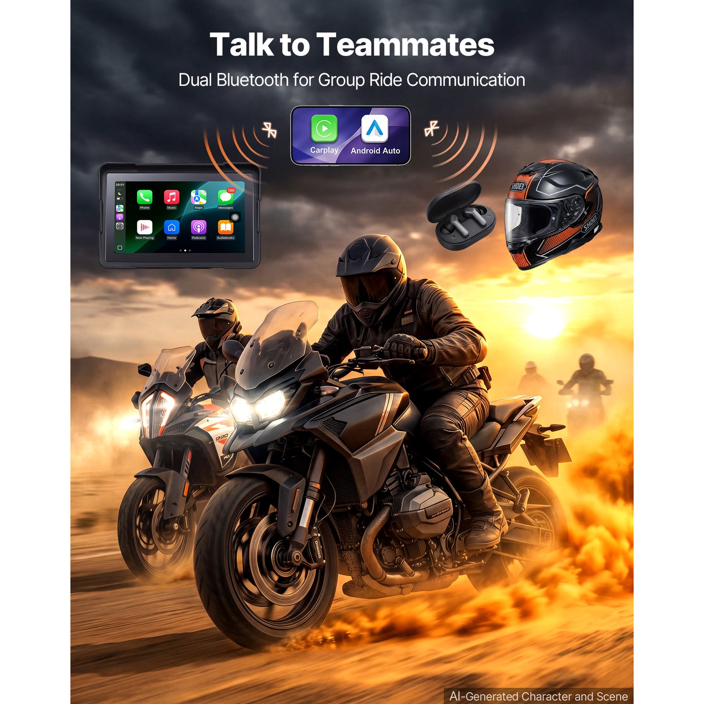 7 Inch Wireless Carplay GPS Navigation System for Motorcycles & Cars with Touchscreen & Voice Control