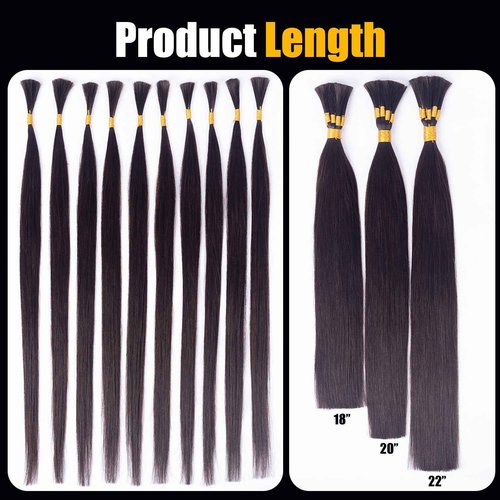 V Light Hair Extension Kit Hair Bulk, 18" 20" 22", 100 grams, Double Drawn,10 Bundles,100% Human V-light Bulk Hair Extensions #1B Black #613 blonde. (#1b 100g, 20inch)