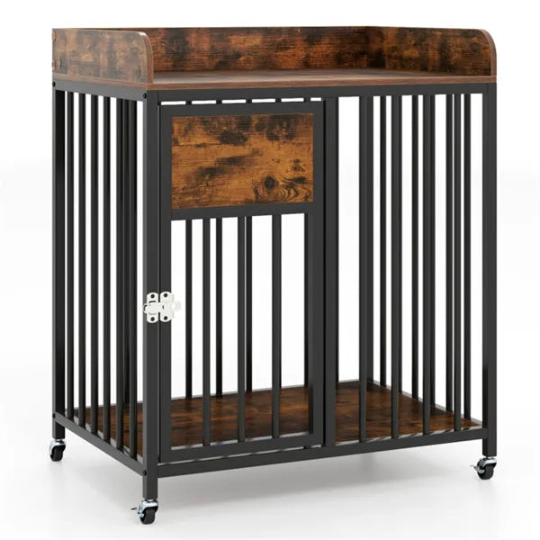2-in-1 Dog Crate Furniture with Lockable Wheels - Small Dog Kennel
