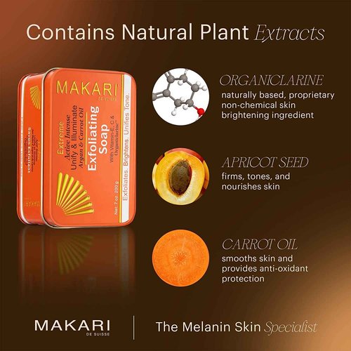 MAKARI Extreme Active Intense Skincare Trio | Argan & Carrot Oil Exfoliating Soap, Botanical Body Oil, and Tone-Boosting Body Glycerin | Brightens, Hydrates, and Fades Marks for All Skin Types Except