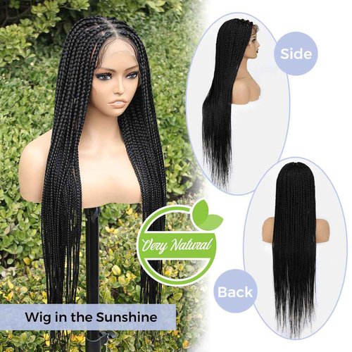 KRALER 36 inch Braided Wigs for Black Women, Knotless Box Braid Wig Full Double Lace Square Based Micro Box Braids Wig Pre Plucked with Baby Hair