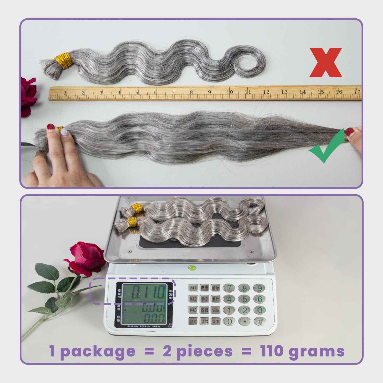 KRN Salt and Pepper Human Hair Bundles 10 12 14 Inch 100% Unprocessed Gray Virgin Human Hair Bundles Body Wave for Black Women Grey Hair Weave Extensions