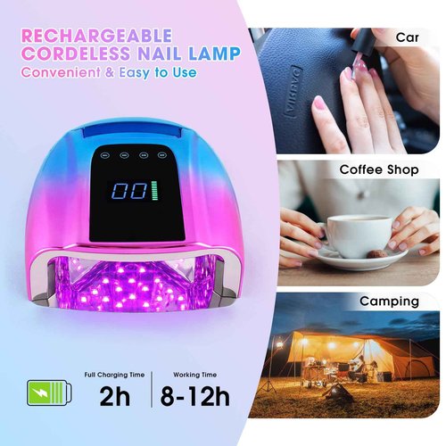 Professional Rechargeable 96W UV LED Portable Cordless UV Light for Nail Lamp Machine with Metal Base, Auto Sensor and 4 Timer Settings, Salon Quality UV Nail Light(Blue&Purple)