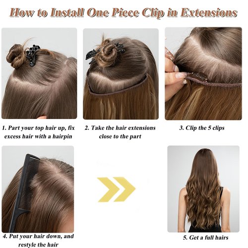 Benafee Clip in Hair Extensions Real Human One Piece 20 Inch 100 Gram Full Head Caramel Blonde to Platinum Seamless ins Straight Hair, 3.5274 Ounce