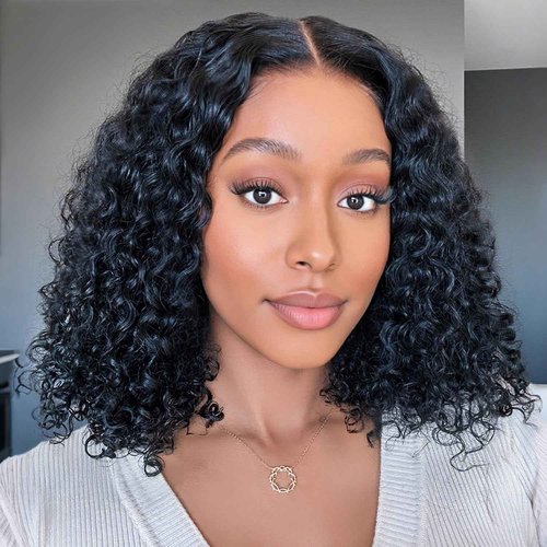VIULKY 14 Inch Deep Wave Bob Wig Human Hair Glueless 13x6 Lace Front Wigs Human Hair Wigs for Black Women Pre Plucked 200 Density HD Short Curly Lace Frontal Wig Natural Black