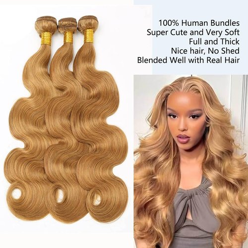 Habiliana Bundles Human Hair 20 22 24 Inch Body Wave Brown 27 Human Hair Bundles 11A Unprocessed Brazilian Virgin Quick Weave Hair Extensions for Black Women