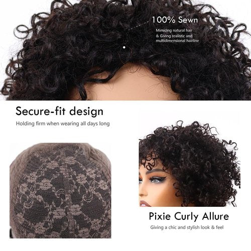 BIG G HAIR 10 inch Curly Pixie Cut Vietnamese Human Hair Wig Pre Plucked, Wear and Go Lace Bob Wig Human Hair 180% Density, Glueless Wig Human Hair with Baby Hair