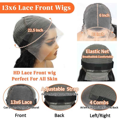 Hoisali Body Wave HD Lace Front Wigs Human Hair Pre Plucked 220% Density 13x6 Lace Front Wigs Human Hair Glueless Frontal Wigs Human Hair Pre Plucked Bleached Knots with Baby Natural Color 26 Inch