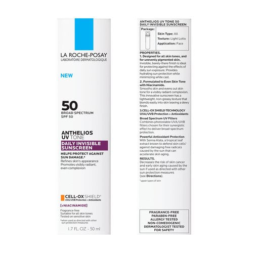 Bundle of La Roche-Posay Pure Vitamin C Serum For Face With Hyaluronic Acid & Salicylic Acid, Hydrating & Brightening Serum + Anthelios UV Tone Sunscreen SPF 50, Daily Sunscreen for Uneven Skin
