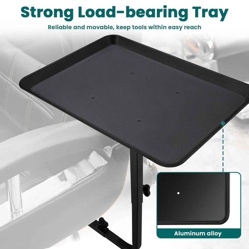 Noverlife Salon Metal Tray Attached to Chair, 360 Degree Rotation Barber Chair Tray for Hairdressing Tools, Fully Adjustable Hairstylist Trays w/o Wheels for Salon Barber Tattoo Tools Make-ups
