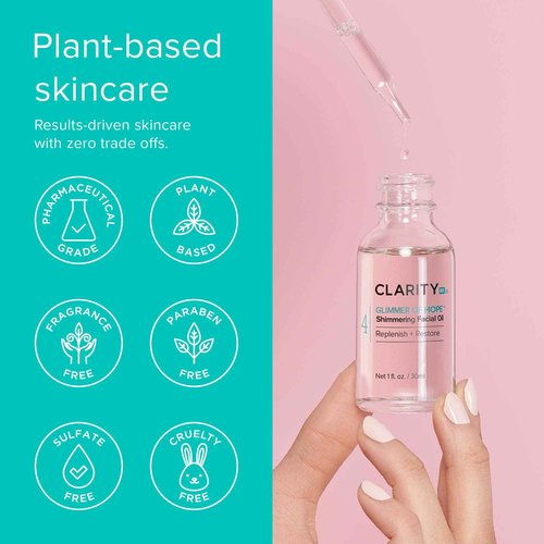 ClarityRx Glimmer of Hope Shimmering Restorative Face Oil, Natural Plant-Based Moisturizing Facial Treatment with Coconut, Rose & Jojoba for Dry & Aging Skin (1 fl oz)