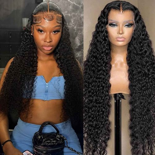 13x4 HD Lace Front Wigs Human Hair Wig for Women 200% Density Deep Wave Lace Front Wigs Human Hair Glueless 22 Inch Curly Human Hair Wig Pre Plucked Deep Wave Wig with Baby Hair Natural Hairline