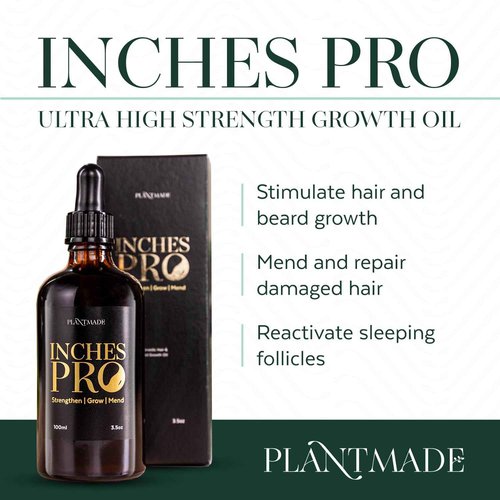 Plantmade Beard and Hair Strengthening and Growth Oil Inches, Plant Based All Natural Ingredients (Inches Pro, 5.5 Ounce)