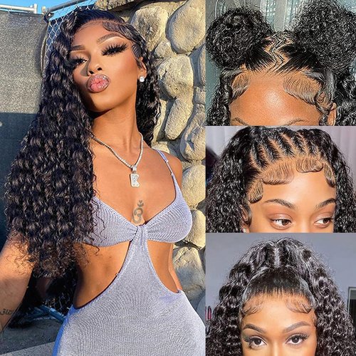 Zhengshuo 13x6 Deep Wave Lace Front Wigs Human Hair 200% Density Human Hair Wig Pre Plucked 13x6 HD Transparent Lace Front Wigs for Women 18 Inch